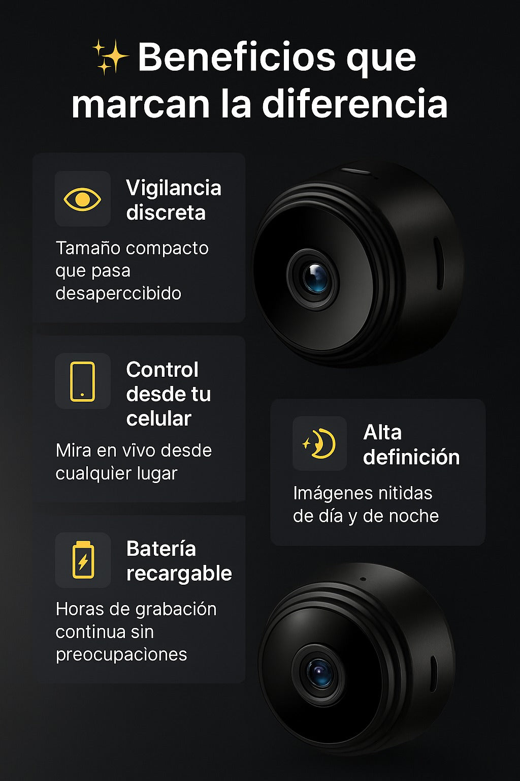 Beneficios de la mini cámara espía GhostCam: vigilancia discreta, control desde el celular, alta definición y batería recargable