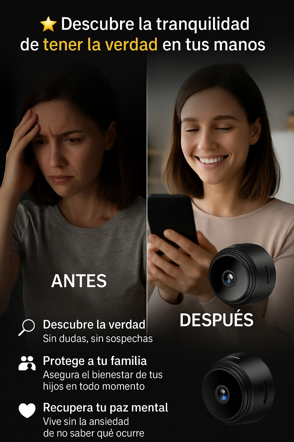 Antes y después de usar la mini cámara espía GhostCam: tranquilidad y seguridad para tu familia