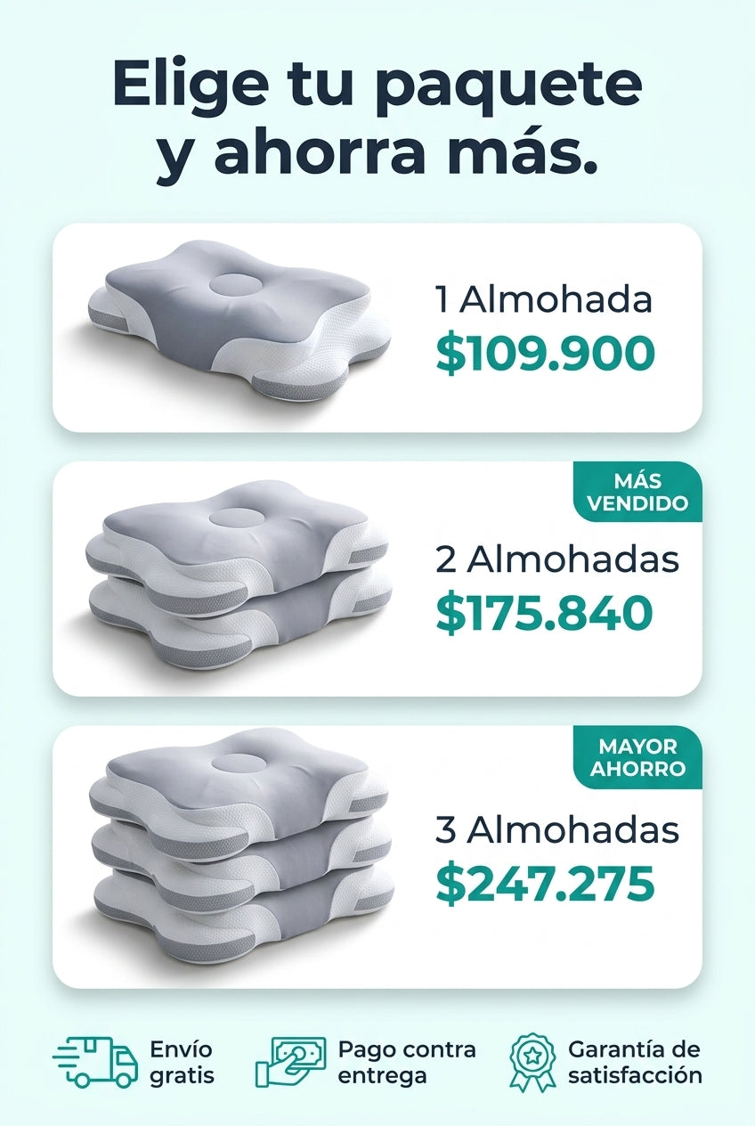 Paquetes de la almohada CerviDream: 1 por $109.900, 2 por $175.840 y 3 por $247.275