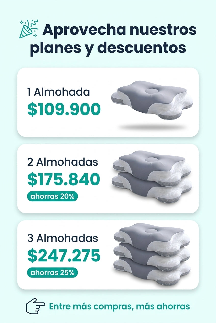 Planes y descuentos de la almohada CerviDream: 20% de descuento en 2 y 25% en 3